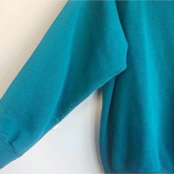 Vintage Style Basic Hanes Teal Fleece Lined Crewneck Sweater - Picture 4 of 9